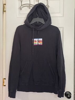 Calvin Klein Black Hoodie with Rainbow Chest Patch. Size L